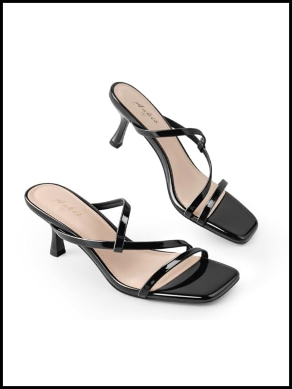 Strappy Square Open Toe Kitten Heel Sandals Slip On Slides